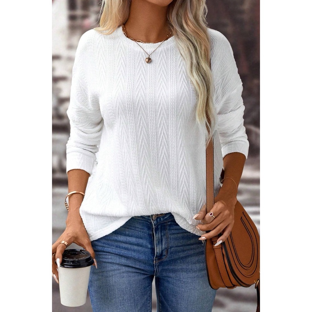 White Textured Knit Top